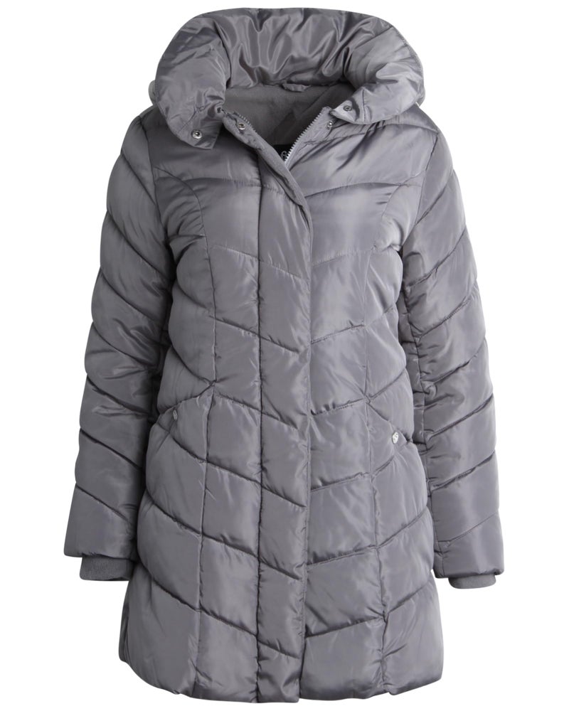 Steve Madden Womenâ€™s Winter Jacket â€“ Insulated Weather Resistant Quilted Mid-Length Puffer Parka Coat (S-3X), Size 3X, Titanium - Image 2